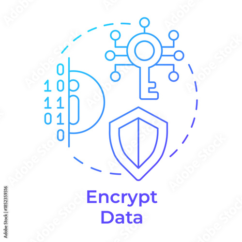 Encrypt data blue gradient concept icon. Data protection, personal privacy. Cyber security. Round shape line illustration. Abstract idea. Graphic design. Easy to use in brochure, booklet