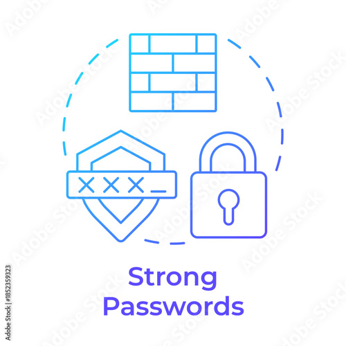 Strong passwords blue gradient concept icon. Data encryption, user verification. Access control. Round shape line illustration. Abstract idea. Graphic design. Easy to use in brochure, booklet