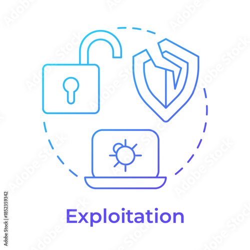Exploitation blue gradient concept icon. System vulnerability. Data encryption, secure connection. Round shape line illustration. Abstract idea. Graphic design. Easy to use in brochure, booklet