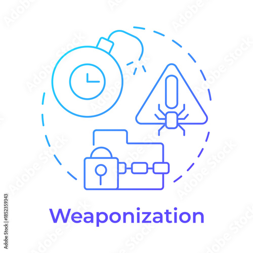 Weaponization blue gradient concept icon. Hacking attack, security issue. Data encryption, malware virus. Round shape line illustration. Abstract idea. Graphic design. Easy to use in brochure