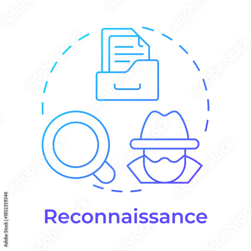 Reconnaissance blue gradient concept icon. Documentation management, survey system. Information tracking. Round shape line illustration. Abstract idea. Graphic design. Easy to use in brochure, booklet
