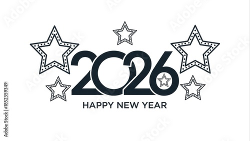 New year 2026 celebration graphic with stars and text