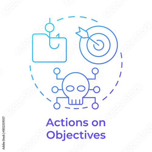 Actions on objectives blue gradient concept icon. Ransomware hack, system vulnerability. Data encryption. Round shape line illustration. Abstract idea. Graphic design. Easy to use in brochure, booklet
