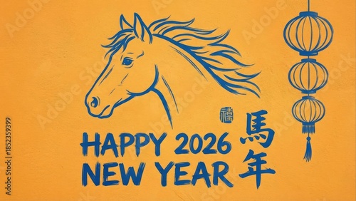 Year of the horse celebration greeting with lanterns