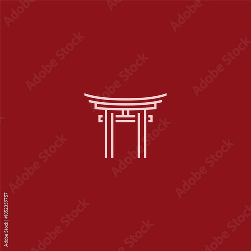 Torii gate line art logo with clean sacred Japanese symbol style.
