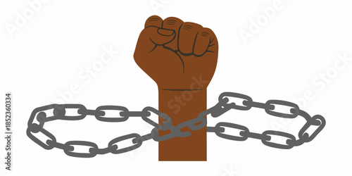 A clenched fist breaking free from gray chains symbol of liberation