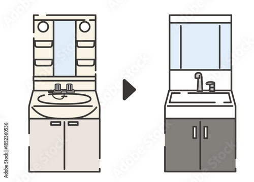 洗面台リフォームのビフォーアフターイラスト