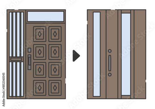 古い玄関扉から新しい扉へのリフォームイメージ