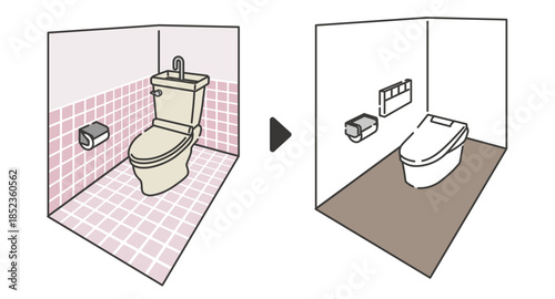 トイレリフォームのビフォーアフターイラスト