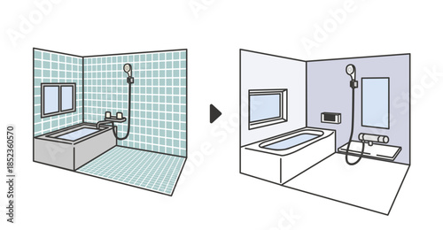 浴室リフォームのビフォーアフターイラスト