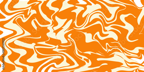 Abstract monochrome horizontal background with colorful distorted waves. Trendy vector illustration in style retro 60s, 70s. Orange and beige colors