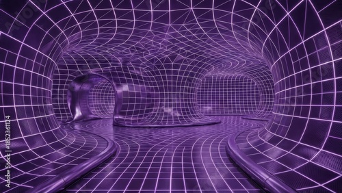 Abstract futuristic tunnel grid digital network future technology concept