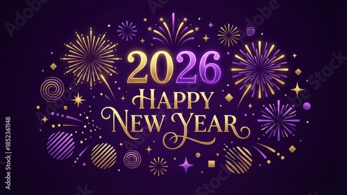 Happy new year 2026 celebration with fireworks and stars