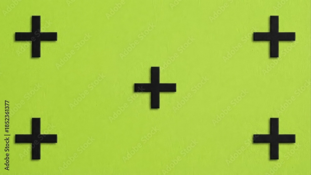 Obraz premium Five black cross shapes centered on a vibrant green background
