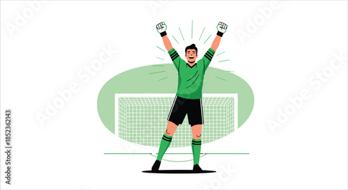 Soccer goalkeeper celebrating in front of goal