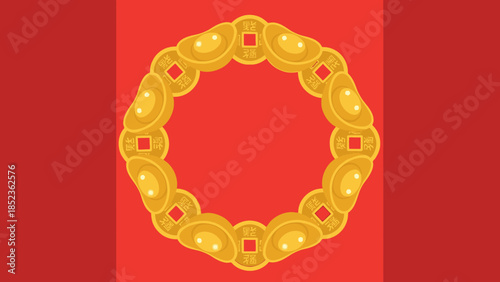 Chinese New Year Circular Frame Made of Gold Ingots