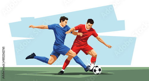 Soccer Players Competing for Ball on Field