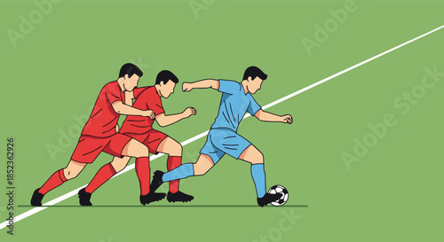 Soccer Players Competing for Ball on Green Field