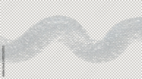 Horizontal wavy smear of white soapy foam with small bubbles isolated on a transparent background.