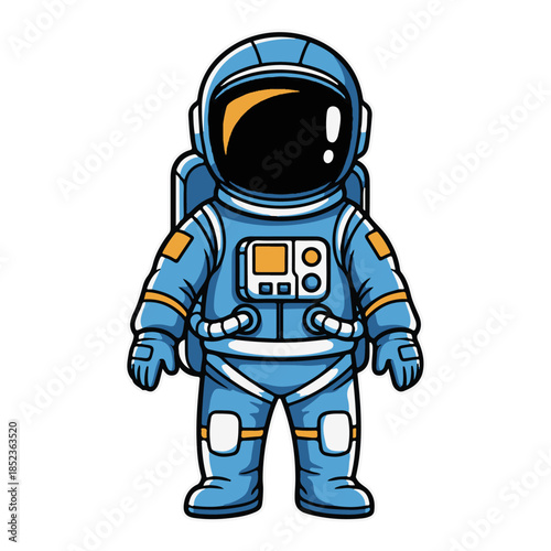cartoon astronaut in cute blue costume standing
