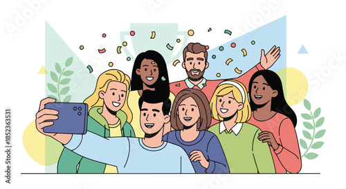 Group of Friends Taking a Selfie at Celebration