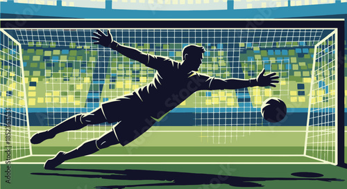 Soccer Goalkeeper Diving Save in Stadium