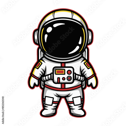 cute cartoon astronaut in red and white costume standing