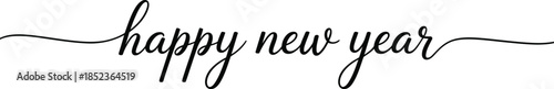 Black script text happy new year on white