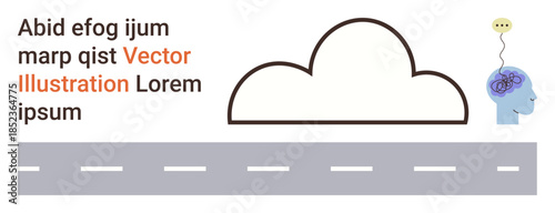 Technology, innovation, cloud storage, neural networks, transportation systems, futuristic concepts. A cloud with a roadway and interconnected brain graphic. Cloud storage and neural networks