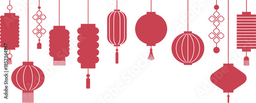 Red Chinese Lanterns and Knots Hanging