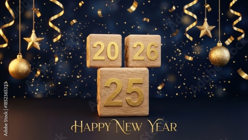 New year celebration with year transition display and festive decorations