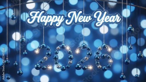 Celebration of new year with glowing lights and ornaments