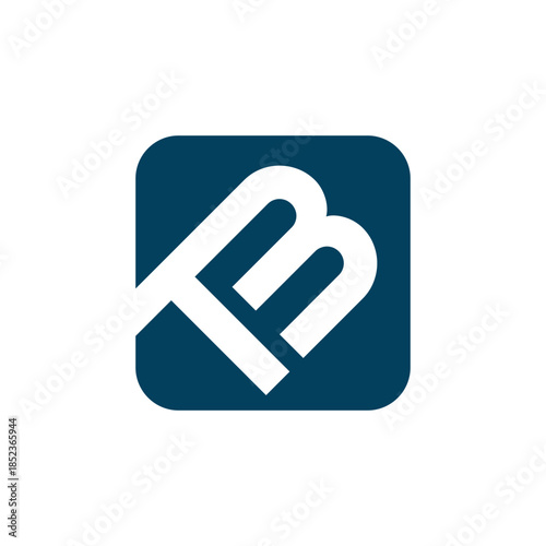 A stylized white letter 'TB' is superimposed on a dark blue square with a subtle dotted pattern.