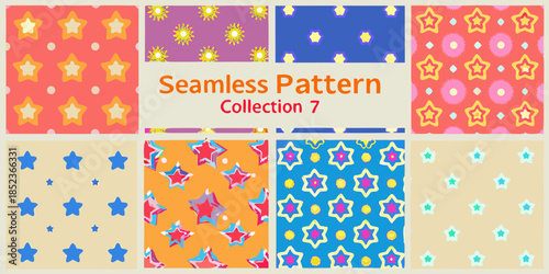 Colorful star patterns collection a vibrant and playful seamless background design