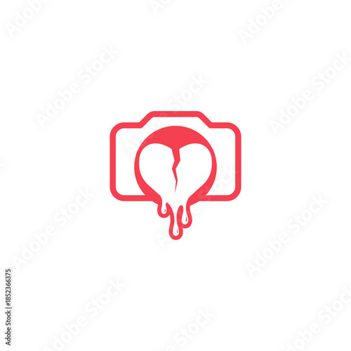 A stylized red camera icon with a broken, melting heart inside the lens, symbolizing heartbreak or lost love.