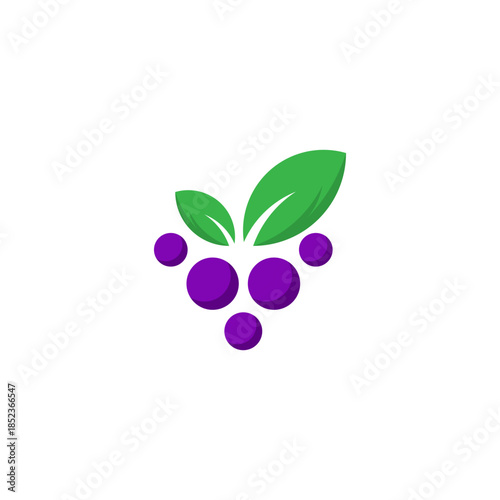 A minimalist logo design featuring a cluster of purple grapes with two green leaves.
