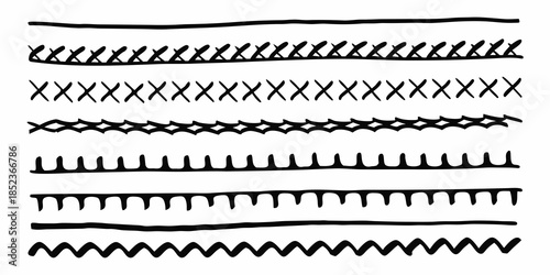 Collection of diverse black and white line patterns and stitch designs