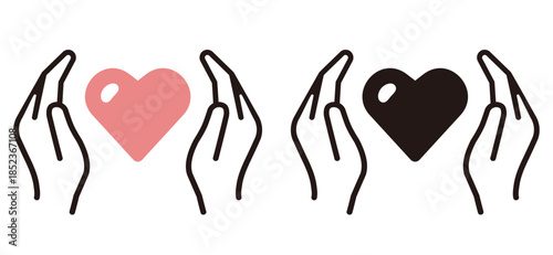 ハートマークと添える手のアイコンセット