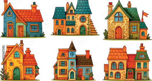 Cute Colorful Fairy Tale Houses Set, European Village Homes, Cartoon Architecture Vector