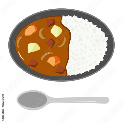 器に盛ったカレーライスのイラスト