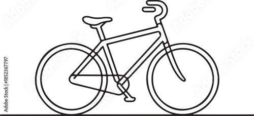 Minimalist bicycle continuous line illustration with modern cycling transport design, eco friendly mobility concept isolated