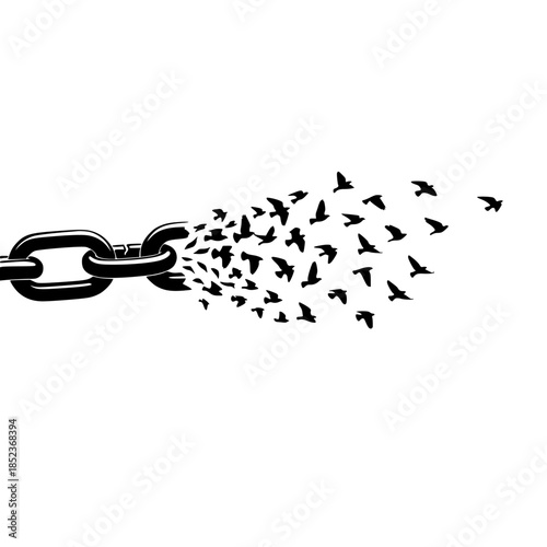 broken chain transforming into flying birds