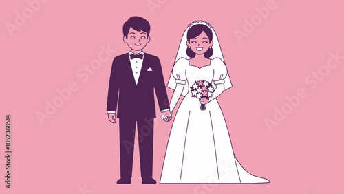 Happy couple on their wedding day, a man and woman in formal attire, celebrating their union