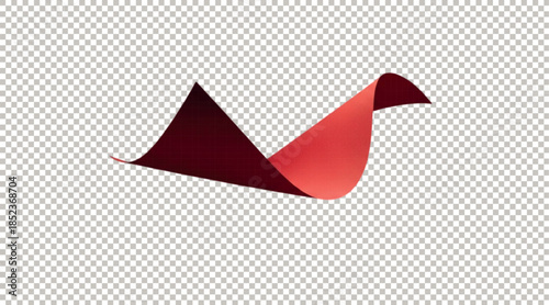Realistic Waving Red Paper Sheet with Curved Edges and Shadow Effect Isolated on Transparent Background.
