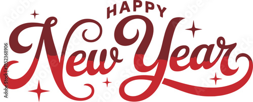 Happy New Year script lettering with stars