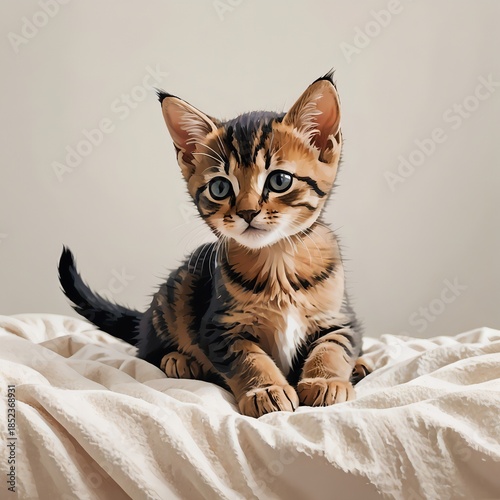 アビシニアンの子猫が伏せてくつろぐイラスト