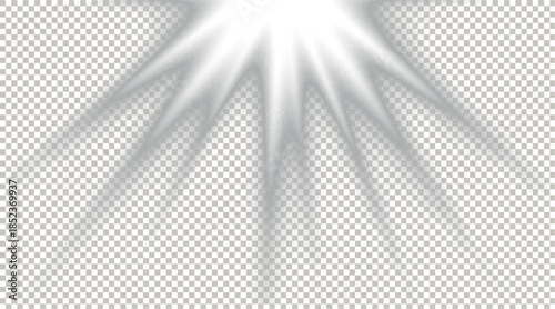 Bright Radiant White Sunlight Rays and Glowing Spotlight Beam Effect Isolated on Transparent Background.