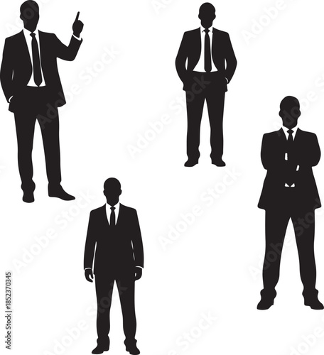 Four businessmen silhouettes in various poses against a white background Vector