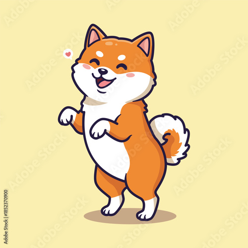 Cute Cartoon Shiba Inu Standing with Happy Expression and Heart Symbol Vector Illustration