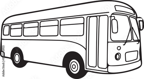 City bus line illustration with public transport vehicle design, urban passenger transit concept isolated on white